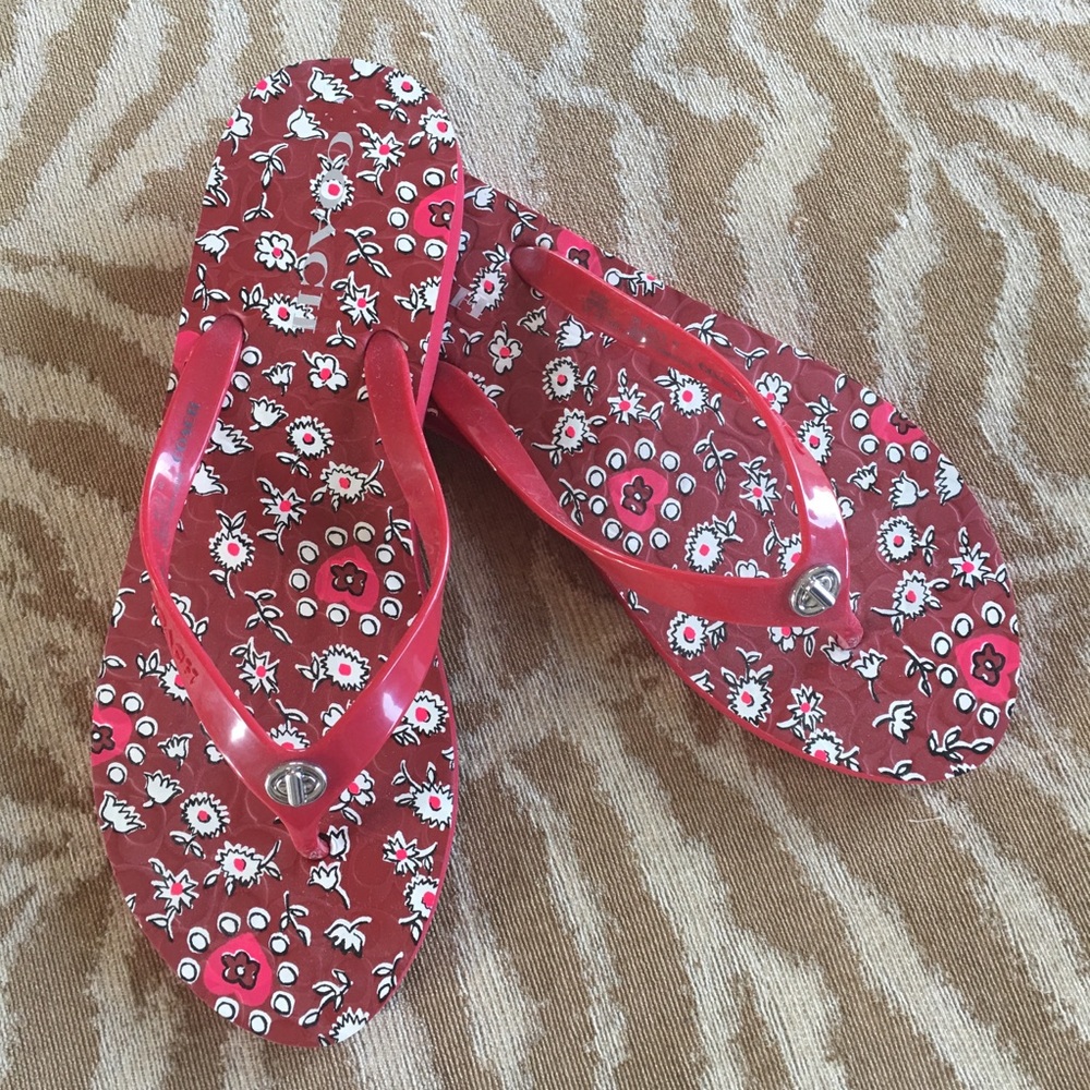 COACH Red Floral Flip Flop Sandals Size 10 brand new fit more like 9